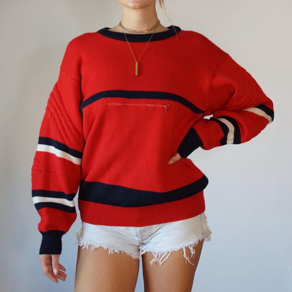 RARE! Vintage FILA Sweater with Front Pocket, Stitched Elbow Detail, Size Medium